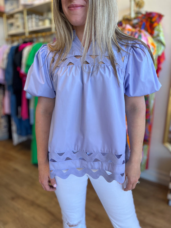 "Ric-Rac Runway" Lavender Cutout Blouse