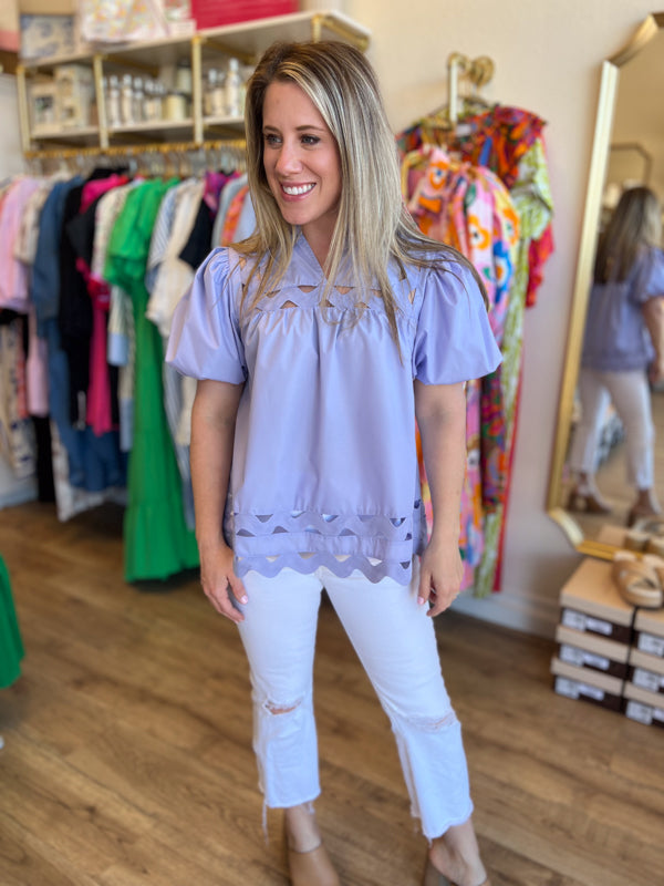 "Ric-Rac Runway" Lavender Cutout Blouse