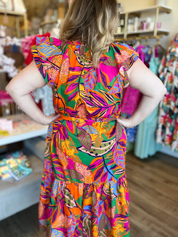 RESTOCKED! "Santorini Sunsets" Plus-Size Tropical Midi Dress