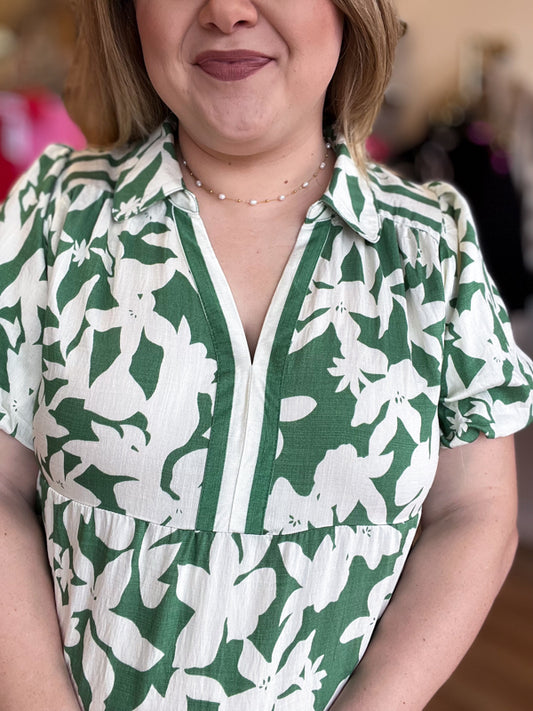 RESTOCKED! "Springtime in Savannah" Curvy Green Floral Midi Dress