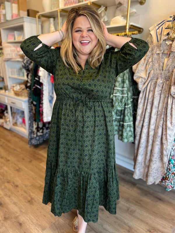 RESTOCKED! "Sugarplums & Winterberries" Plus-Size Olive Green Maxi