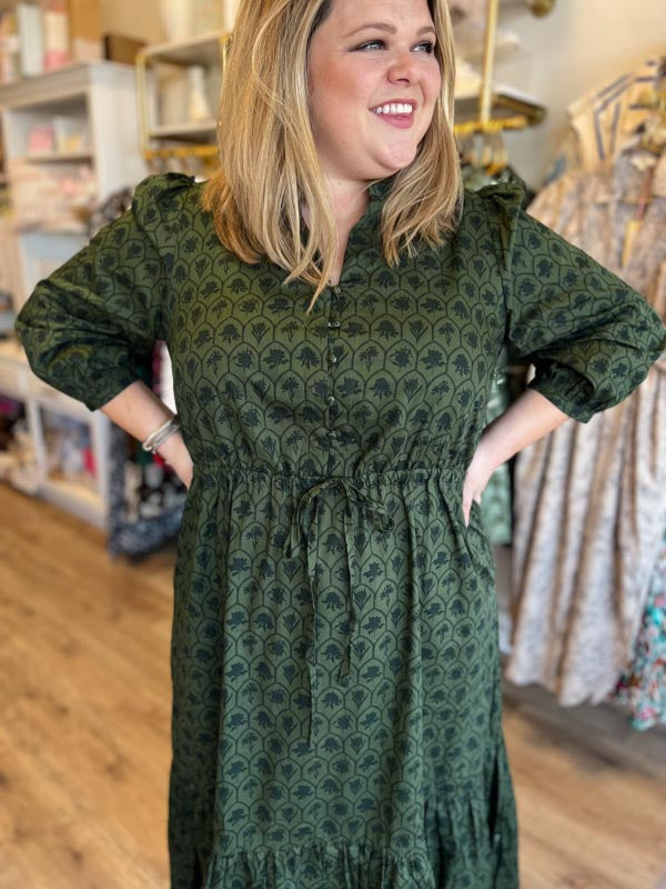 RESTOCKED! "Sugarplums & Winterberries" Plus-Size Olive Green Maxi