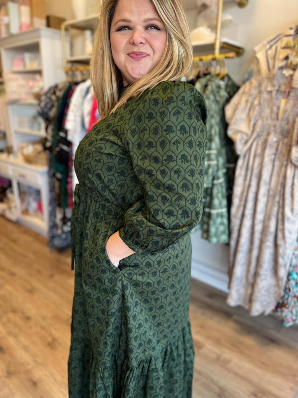 RESTOCKED! "Sugarplums & Winterberries" Plus-Size Olive Green Maxi