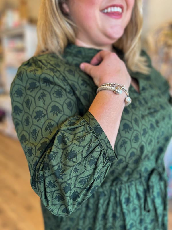 RESTOCKED! "Sugarplums & Winterberries" Plus-Size Olive Green Maxi