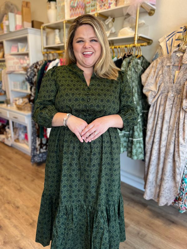 RESTOCKED! "Sugarplums & Winterberries" Plus-Size Olive Green Maxi
