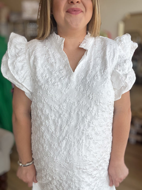 "Wedding Cake" Curvy White Jacquard Dress