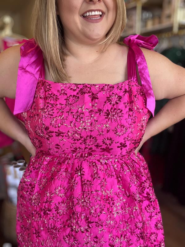 "Sass and Sparkle" Fuschia Jacquard Metallic Mini Dress