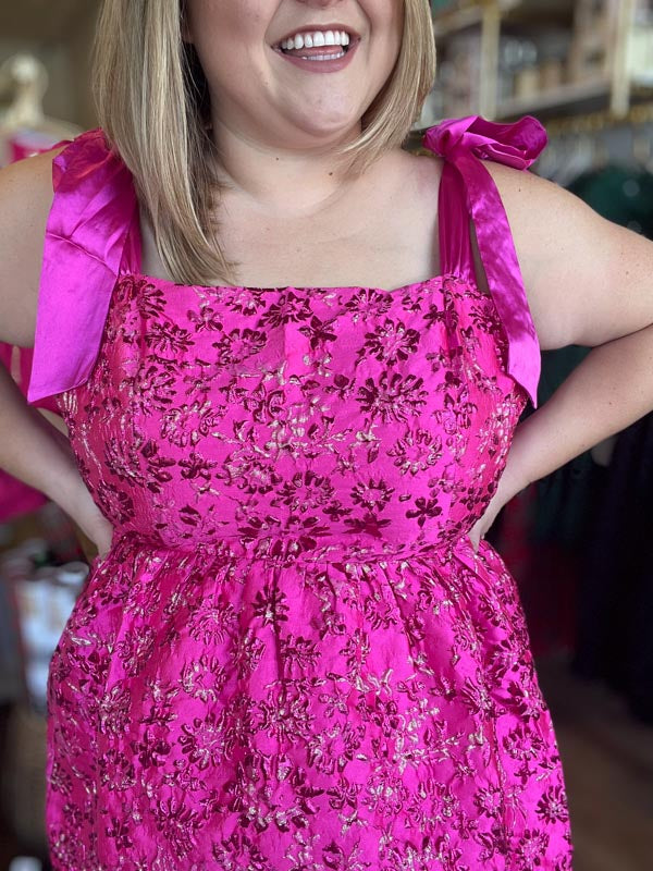 "Sass and Sparkle" Fuschia Jacquard Metallic Mini Dress