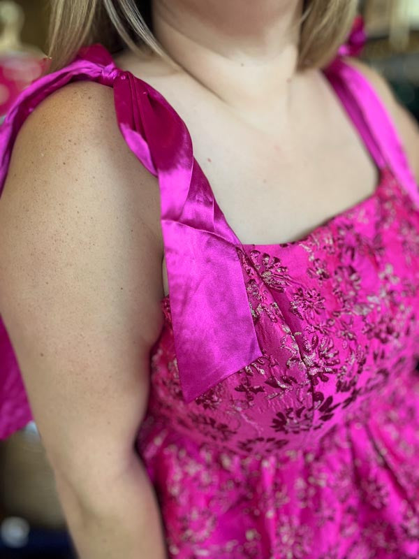 "Sass and Sparkle" Fuschia Jacquard Metallic Mini Dress