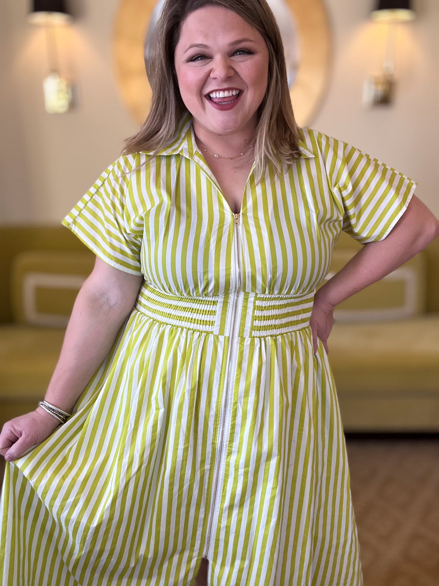 La Vida Loca Lime Stripe Midi Dress