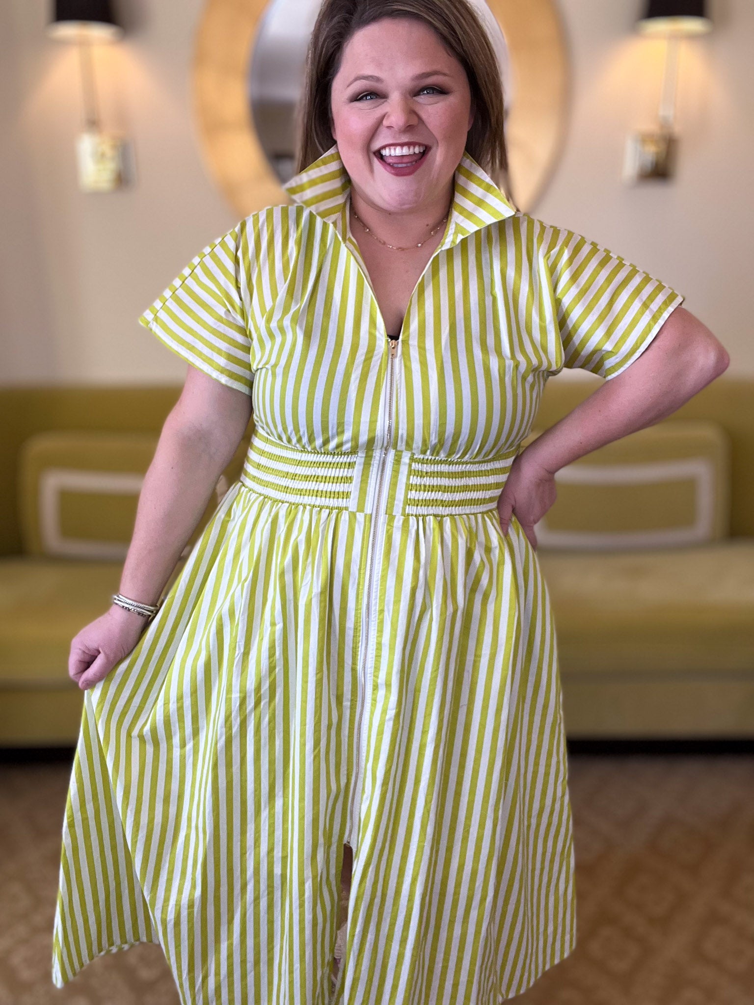 La Vida Loca Lime Stripe Midi Dress Medium