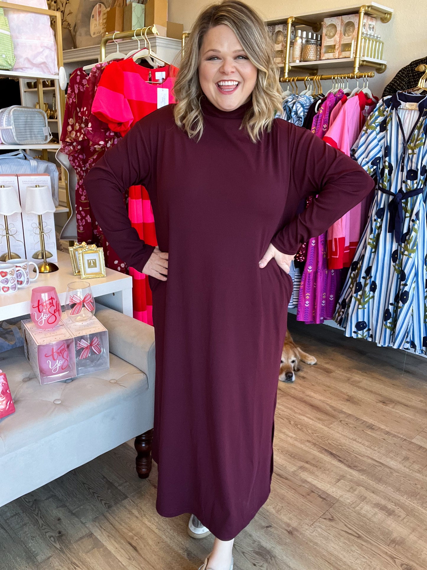 Like a Fine Wine Curvy Burgundy Long Sleeve Midi Dress