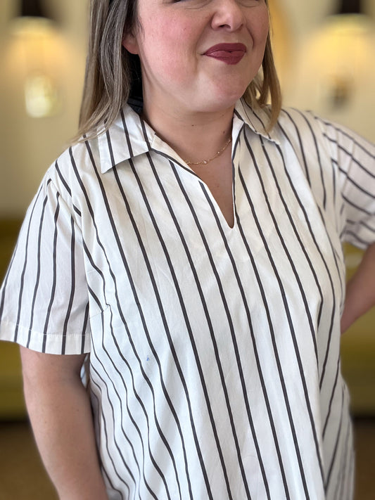 Linen Breeze Plus-Size White Collared Mini Dress