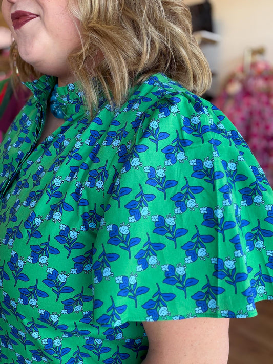 Lucky Day Plus-Size Kelly Green Floral Ruffle Top