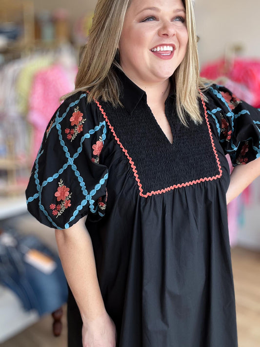 Made to Be Seen Curvy Black Embroidered Dress
