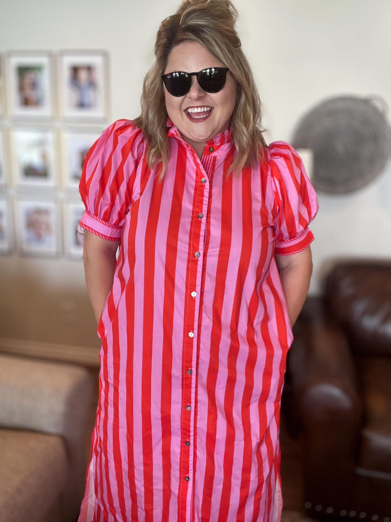 Mango Tango Curvy Pink & Orange Stripe Midi Dress XL
