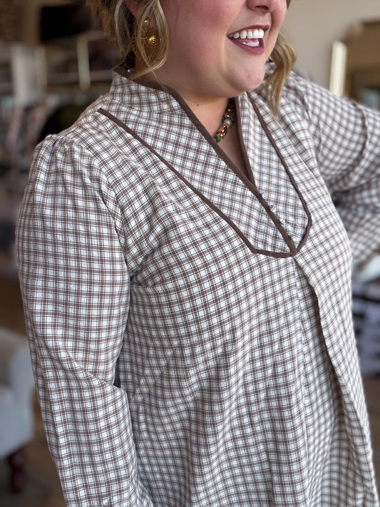 Marshmallow Creme Latte Plaid Mini Dress