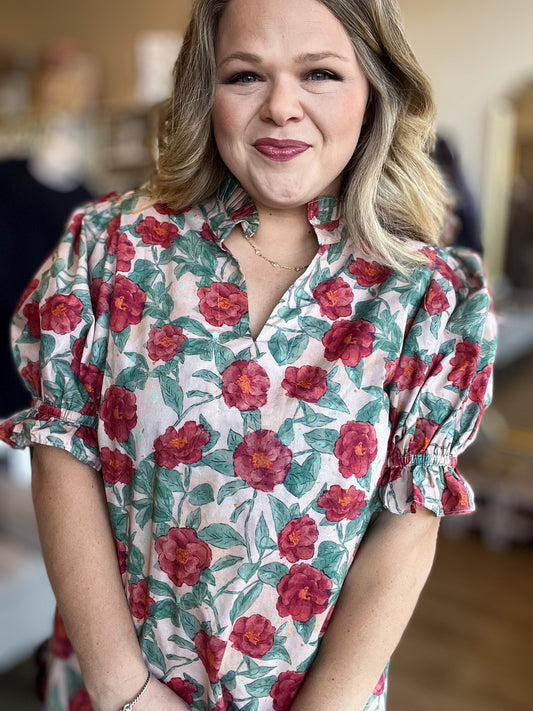 Meadow Blossoms Curvy Sage Floral Top