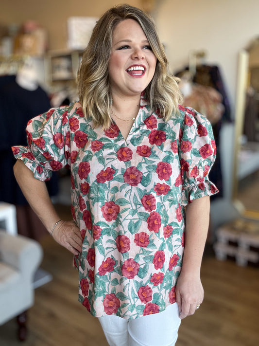 Meadow Blossoms Curvy Sage Floral Top