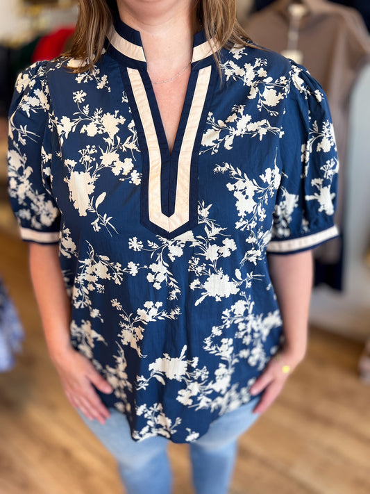 Midnight Mistress Curvy Navy Contrast Top