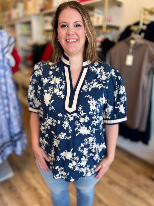 Midnight Mistress Curvy Navy Contrast Top