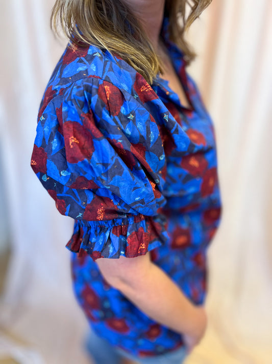 Midnight Moonflowers Curvy Blue Floral Top