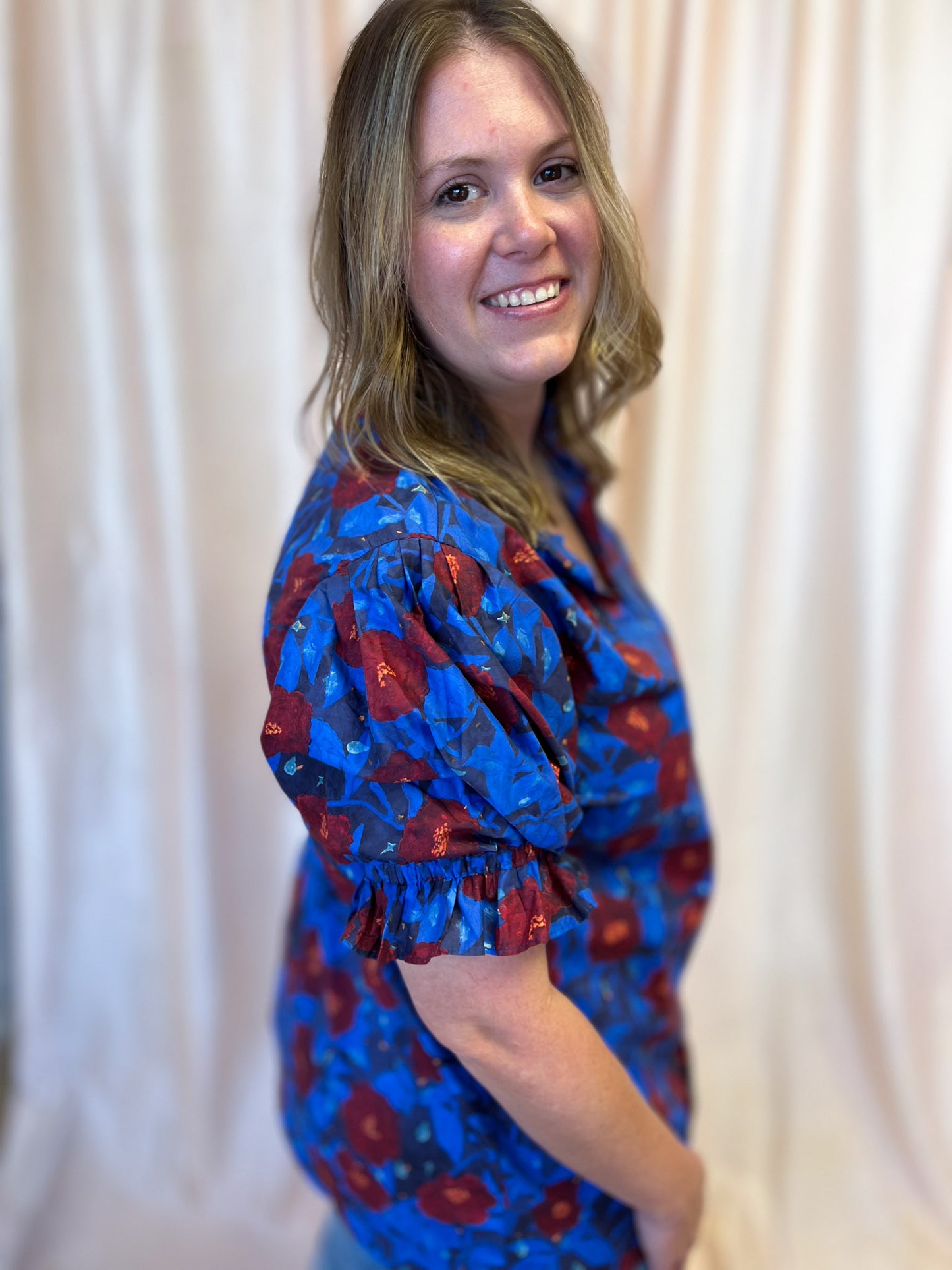 Midnight Moonflowers Curvy Blue Floral Top