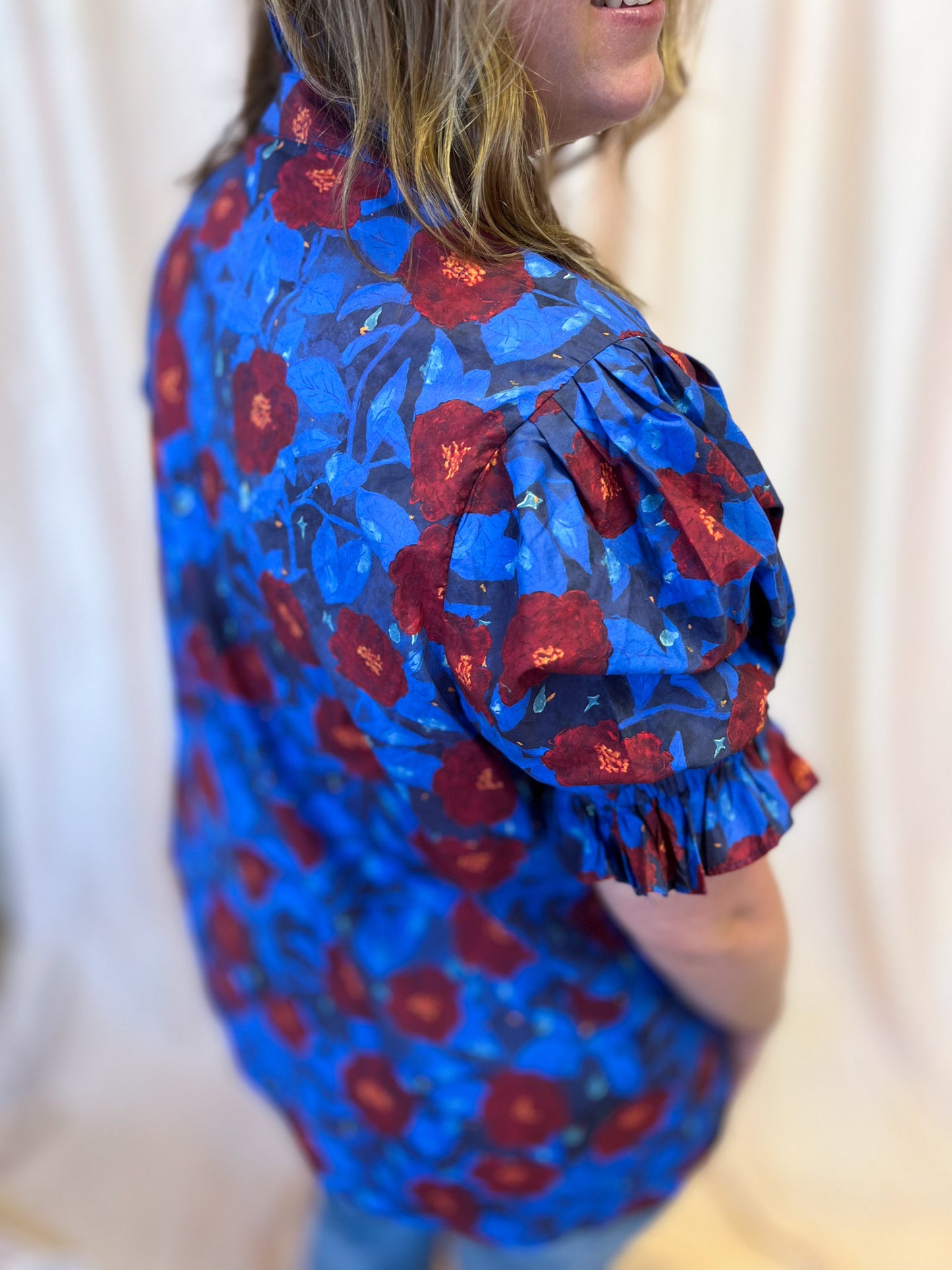 Midnight Moonflowers Curvy Blue Floral Top