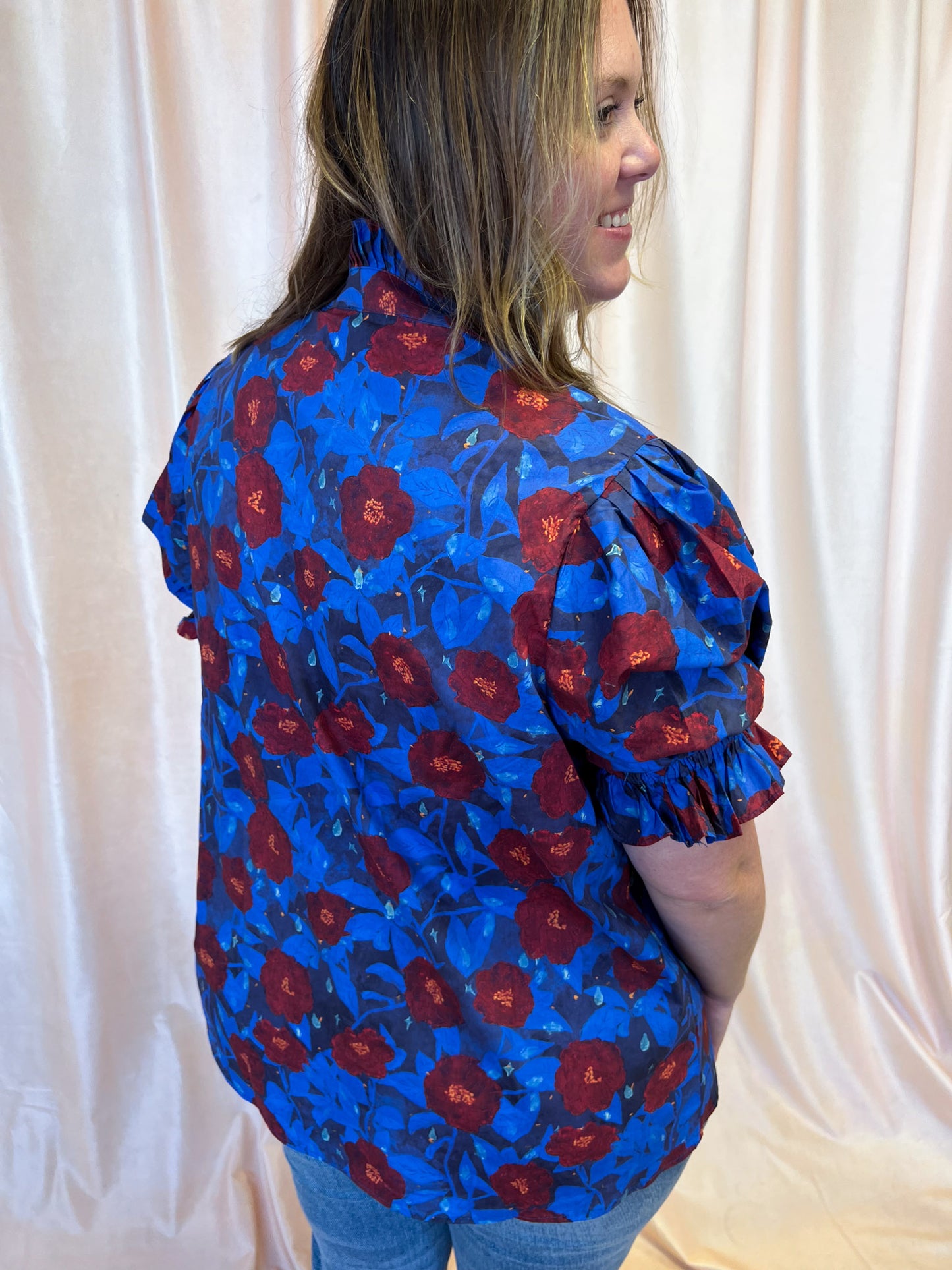 Midnight Moonflowers Curvy Blue Floral Top