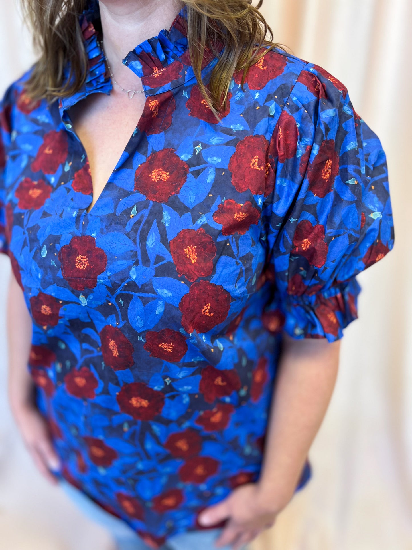 Midnight Moonflowers Curvy Blue Floral Top