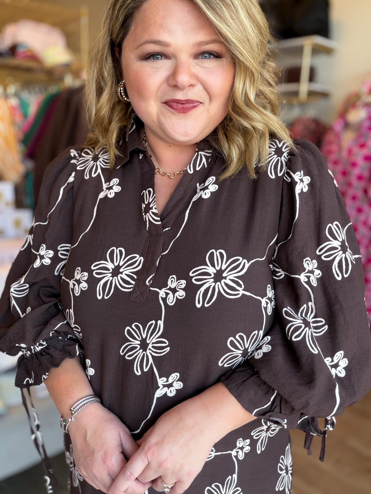 Moss & Meadow Curvy Brown Embroidered Dress
