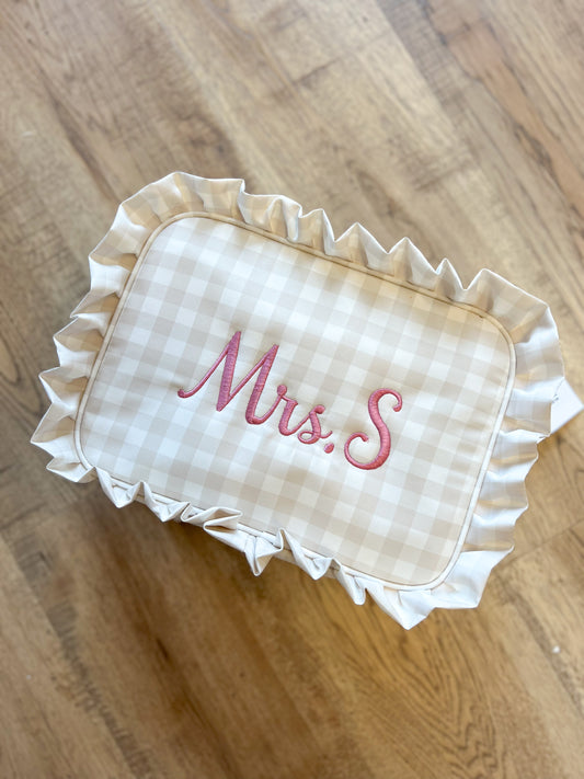 Nude Gingham Ruffle Tote