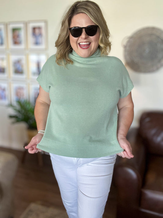 Old Money Vibes Curvy Mint Mock Neck Knit Top