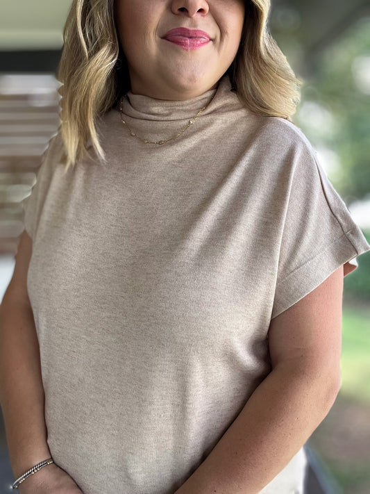 Old Money Vibes Curvy Oatmeal Mock Neck Knit Top