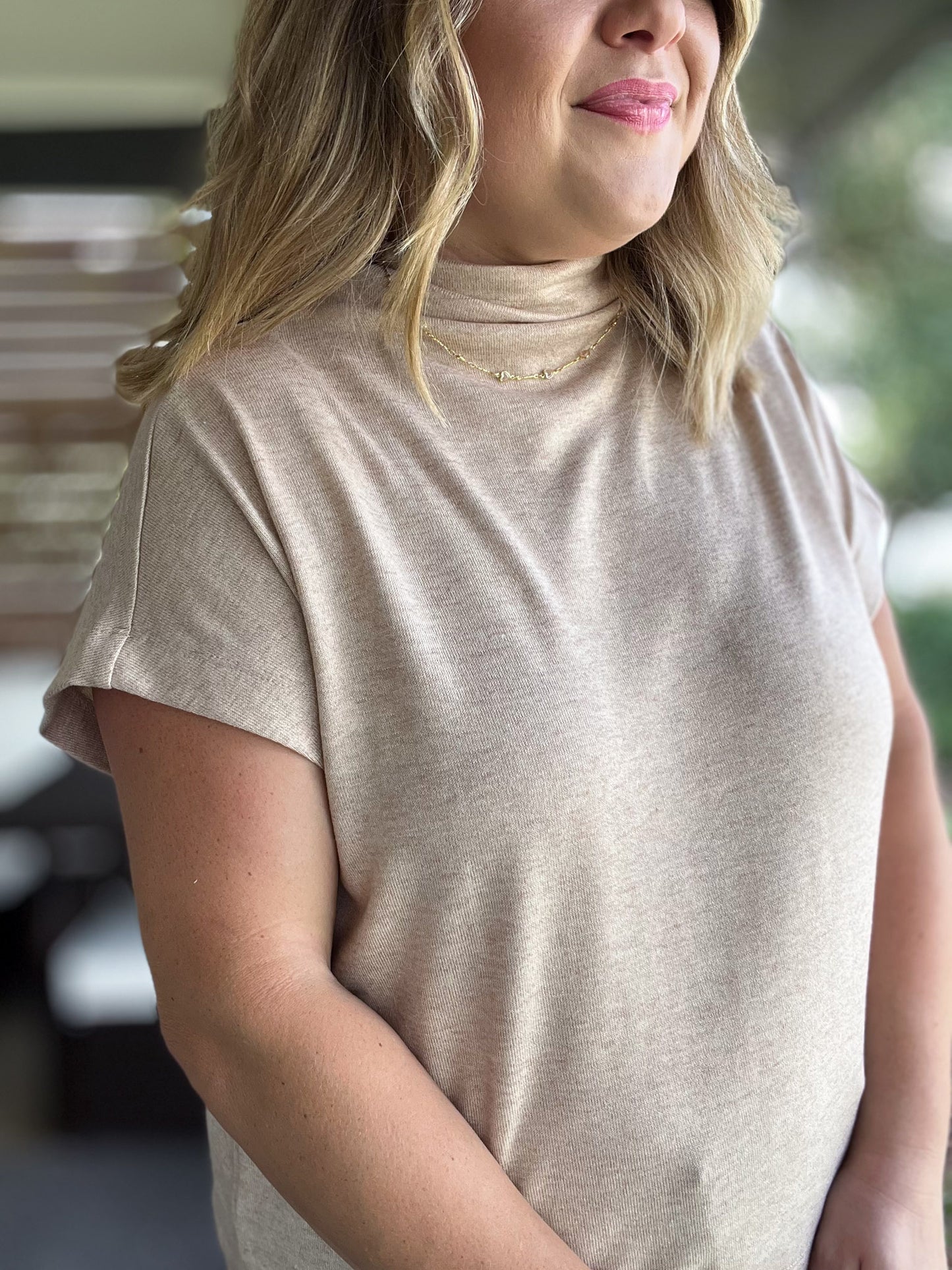 Old Money Vibes Curvy Oatmeal Mock Neck Knit Top