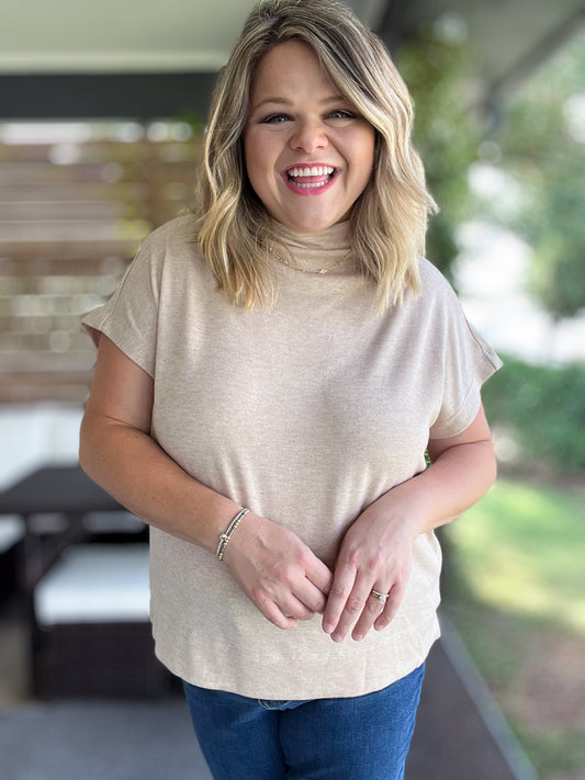 Old Money Vibes Curvy Oatmeal Mock Neck Knit Top