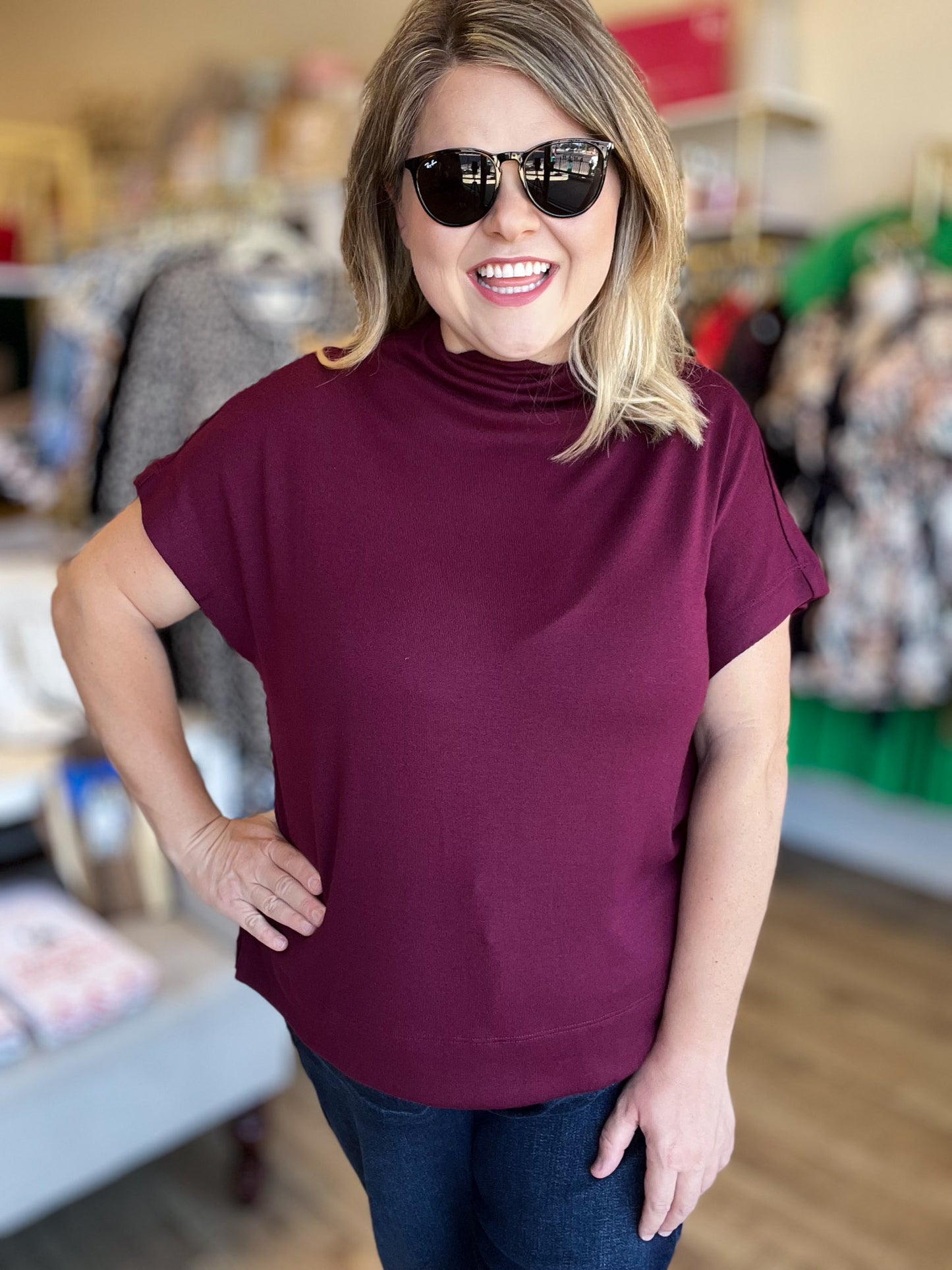 Old Money Vibes Curvy Ruby Mock Neck Knit Top