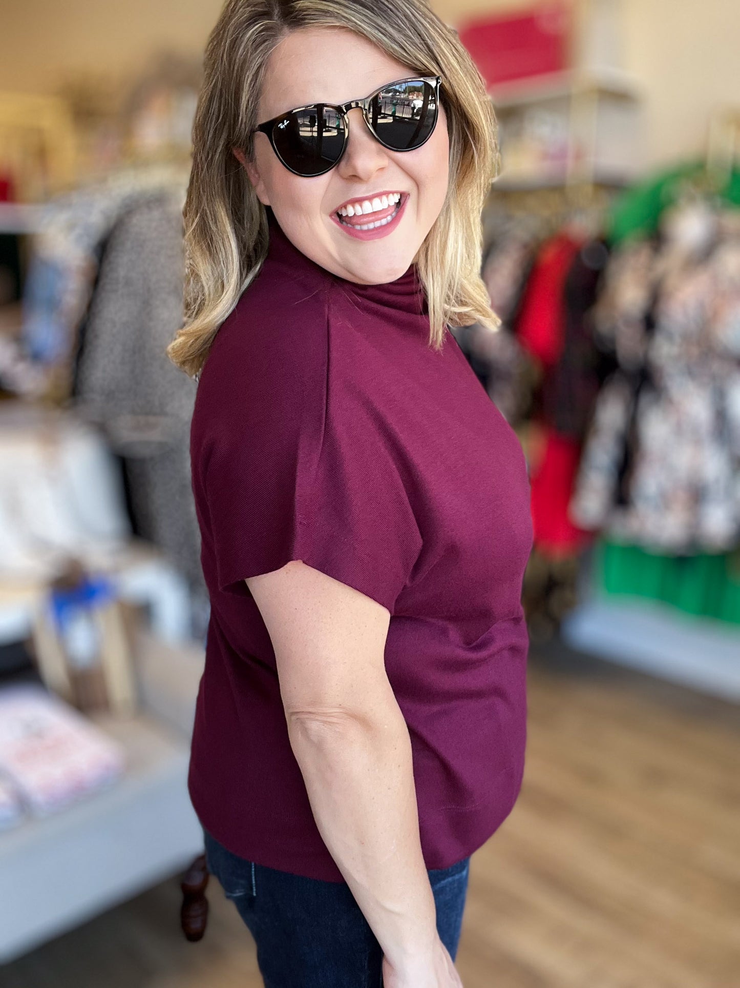 Old Money Vibes Curvy Ruby Mock Neck Knit Top