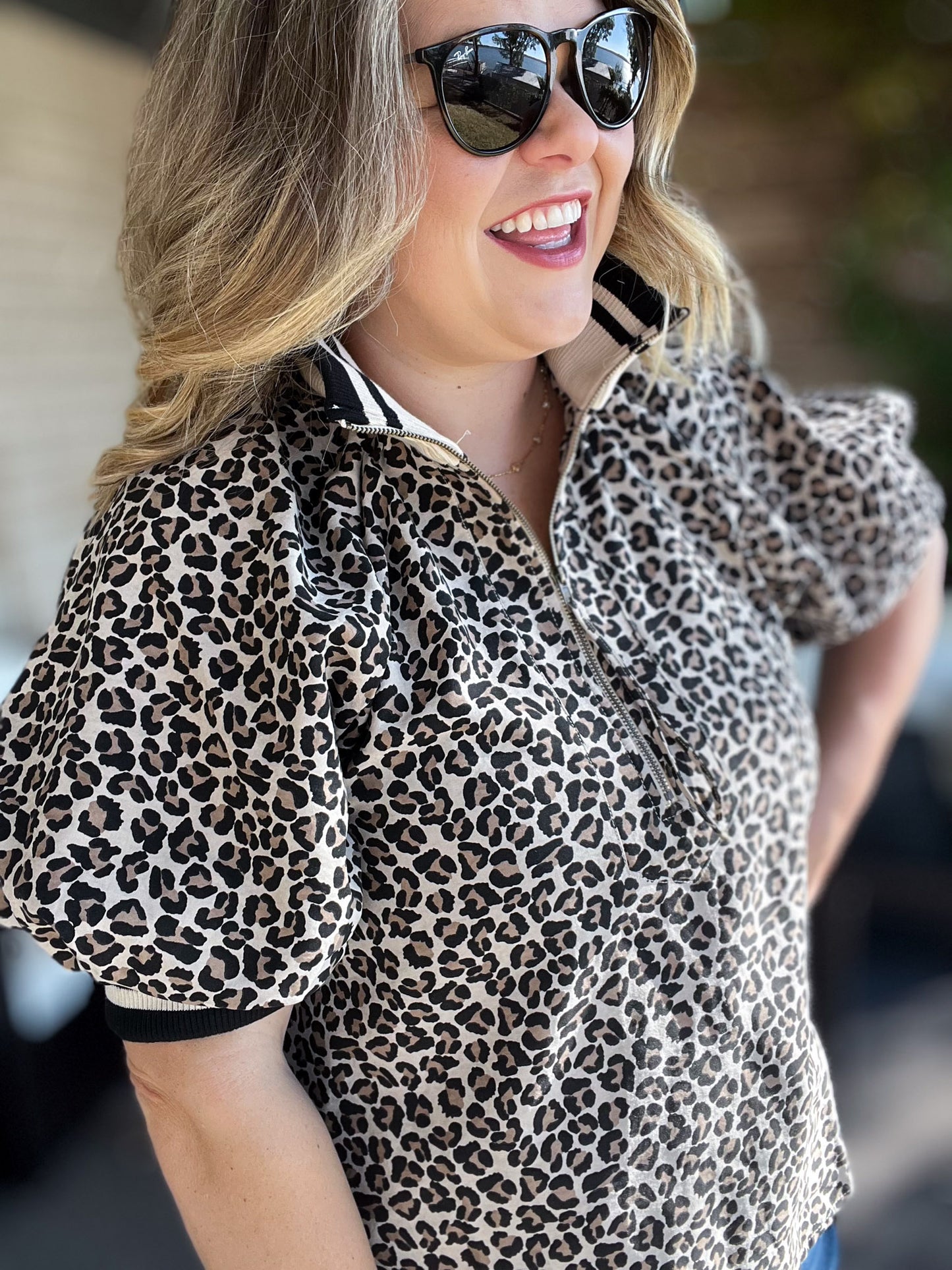 On the Prowl Cheetah Ribbed Collar Top