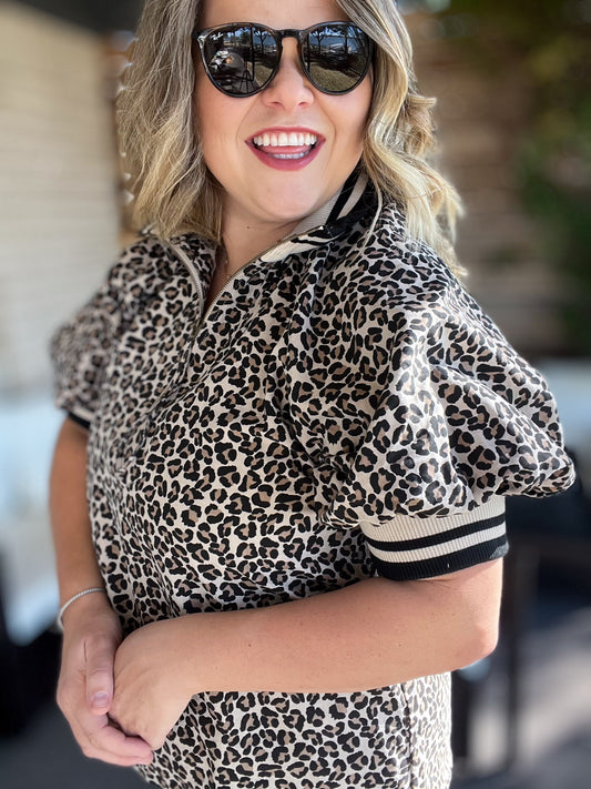 On the Prowl Cheetah Ribbed Collar Top