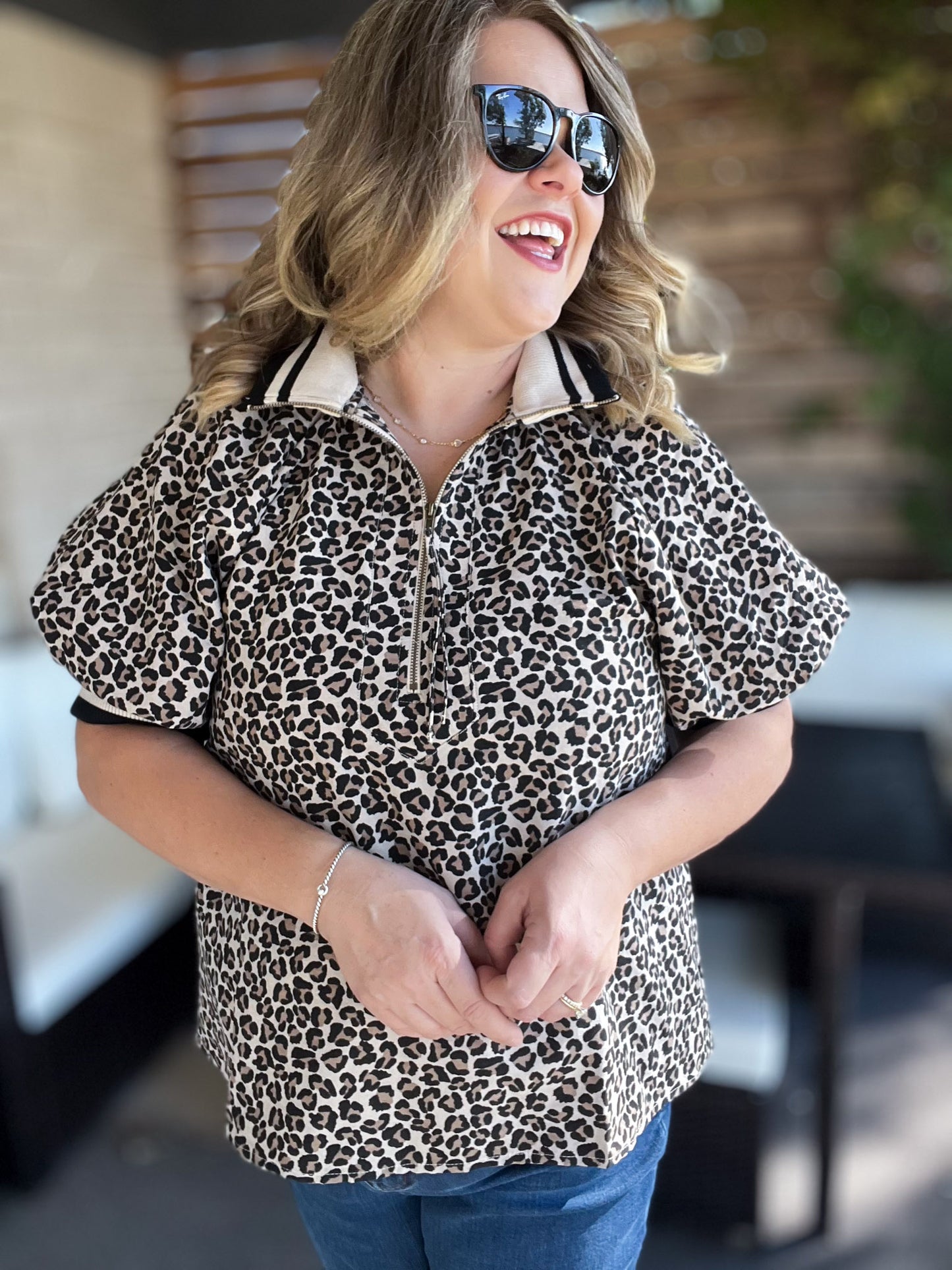 On the Prowl Cheetah Ribbed Collar Top