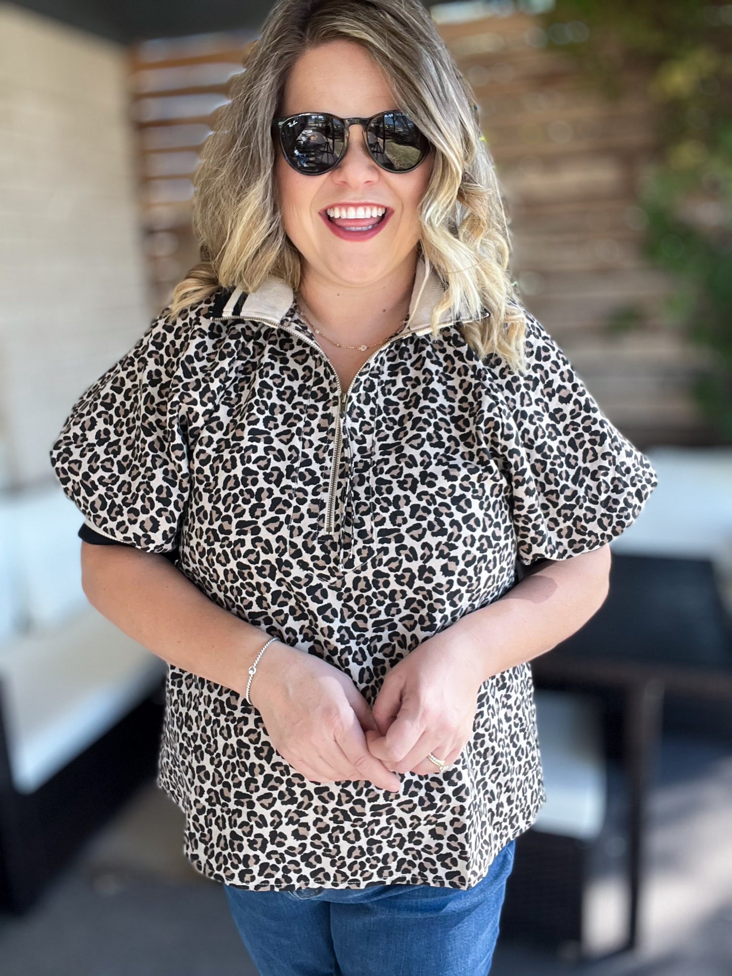 On the Prowl Cheetah Ribbed Collar Top