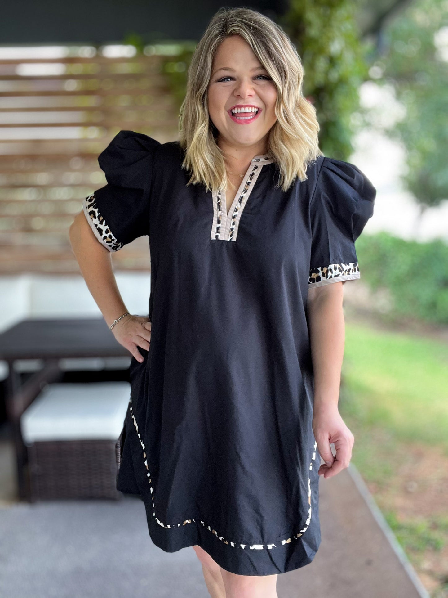 On the Wild Side Curvy Black Leopard Trim Dress