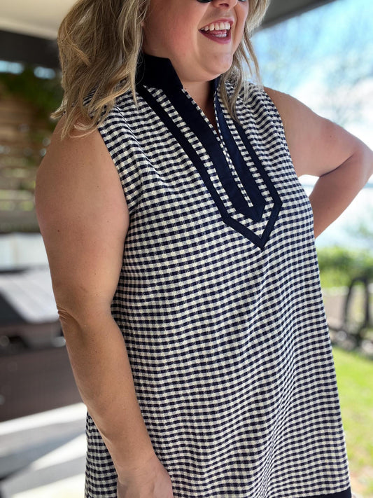 Oxford Check Curvy Navy Gingham Dress