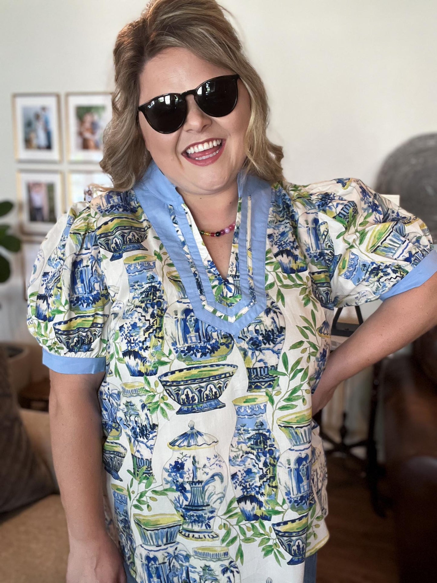 Paradise Preppy Curvy Cream Chinoiserie Top