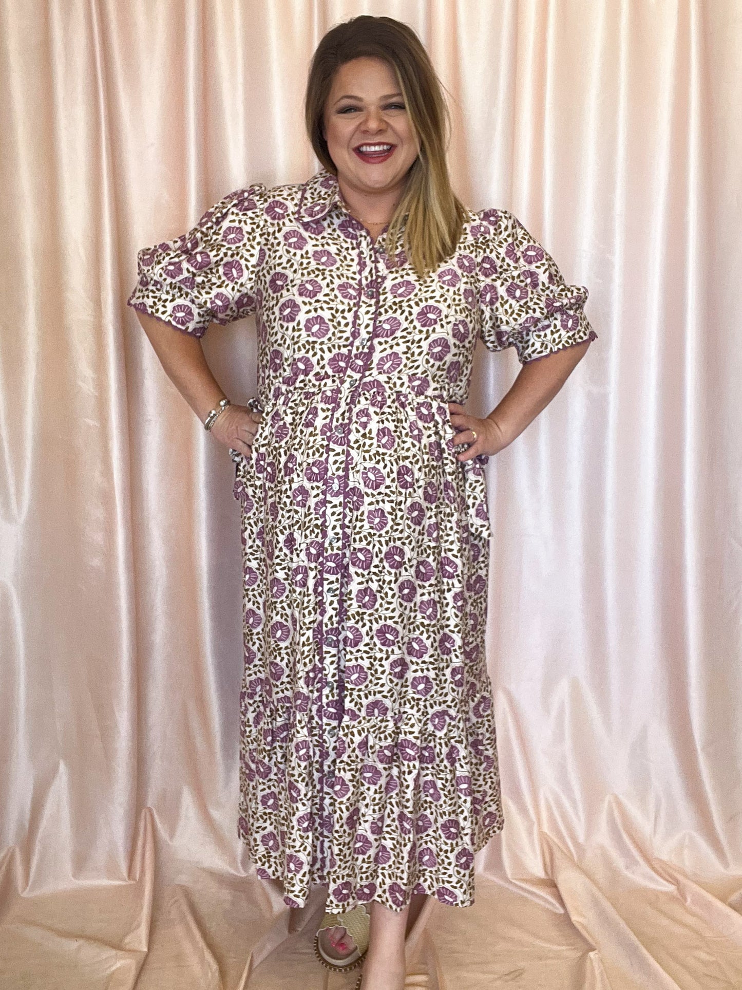 Perfect Purple Primrose Curvy Floral Midi Dress