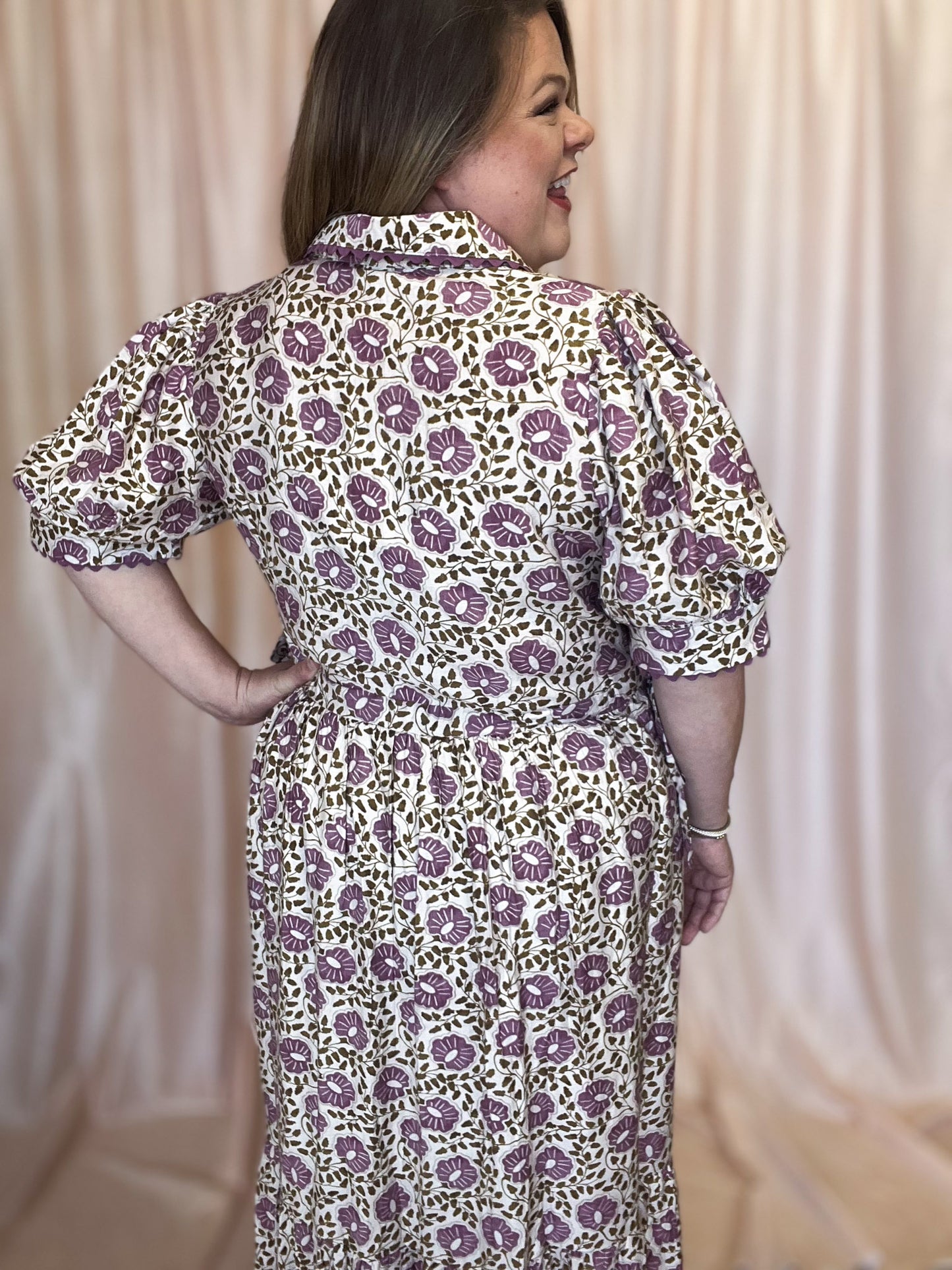Perfect Purple Primrose Curvy Floral Midi Dress