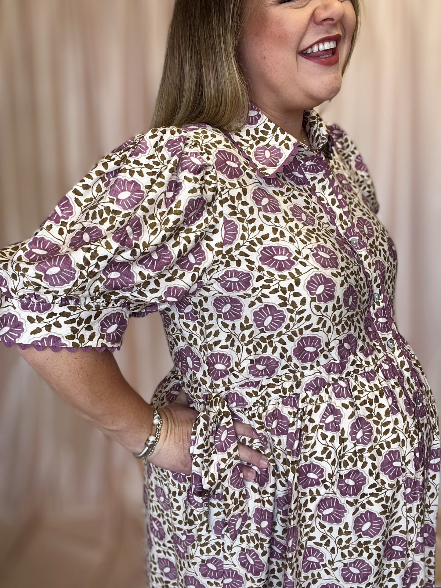 Perfect Purple Primrose Curvy Floral Midi Dress