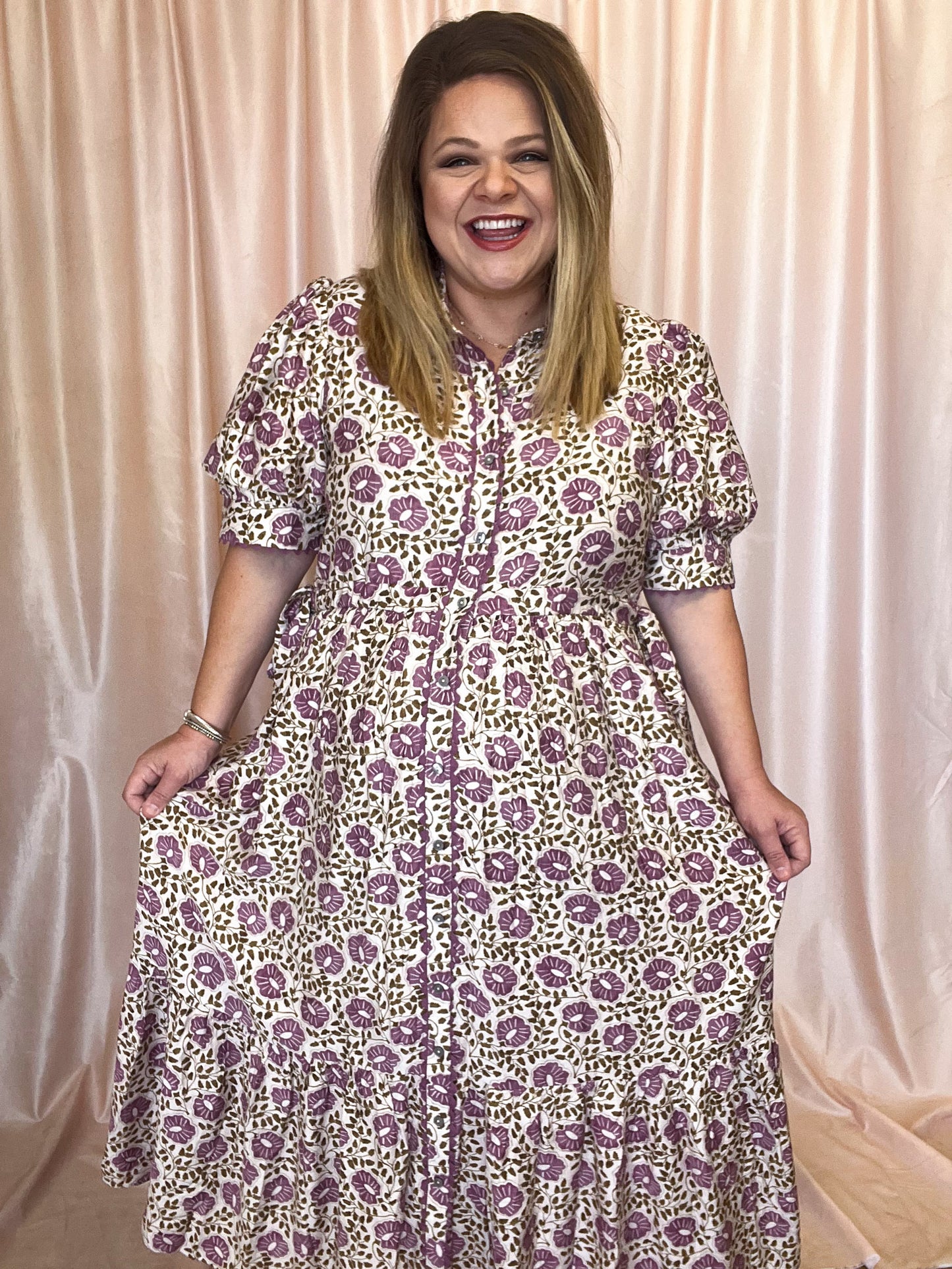 Perfect Purple Primrose Curvy Floral Midi Dress