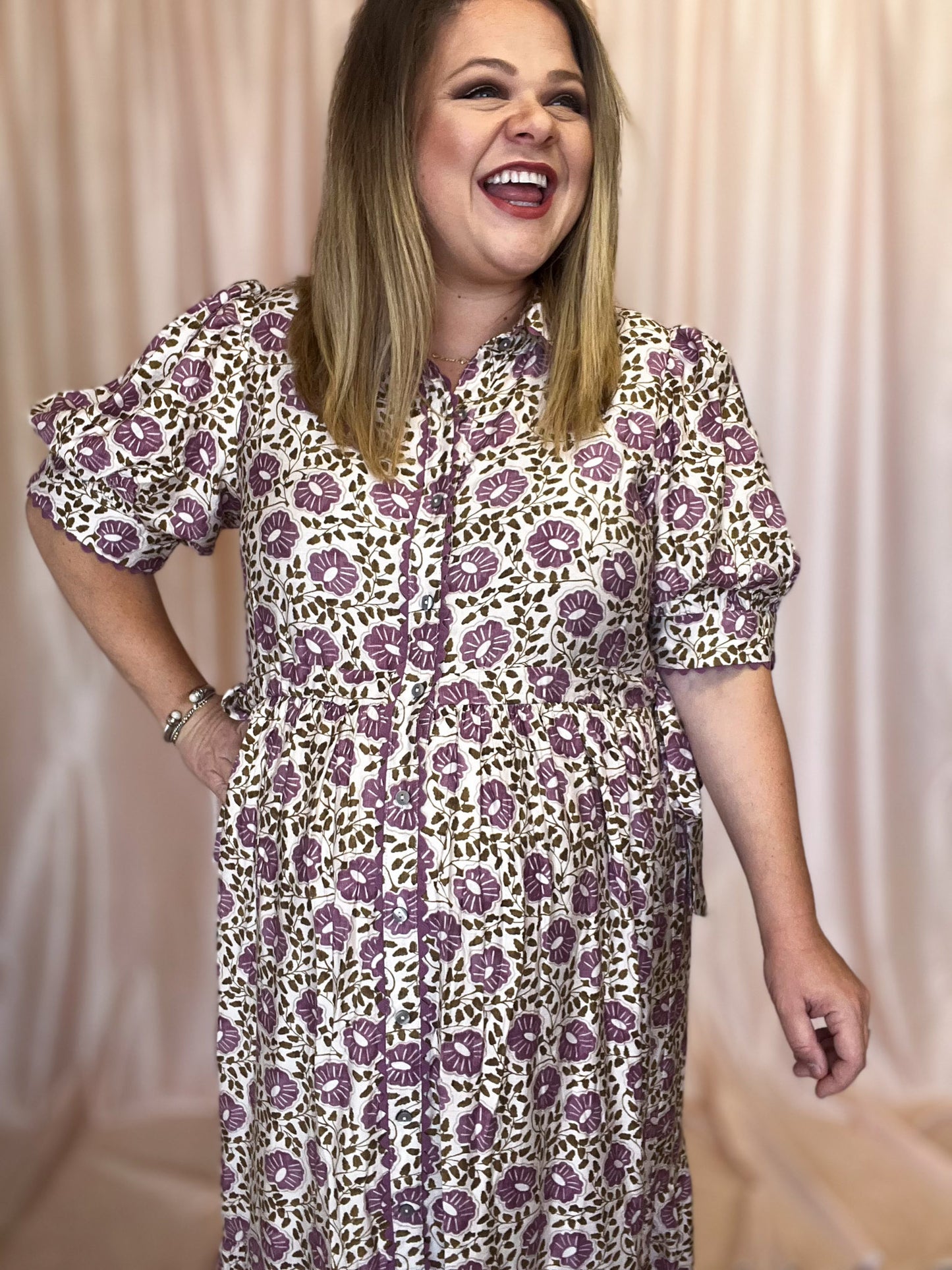 Perfect Purple Primrose Curvy Floral Midi Dress